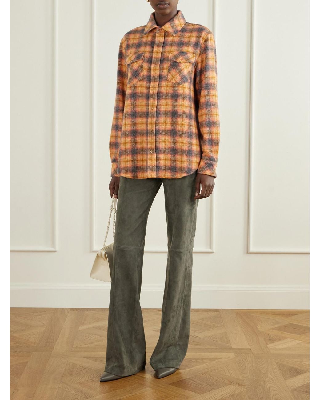 God's True Cashmere Orange Checked Cashmere Shirt