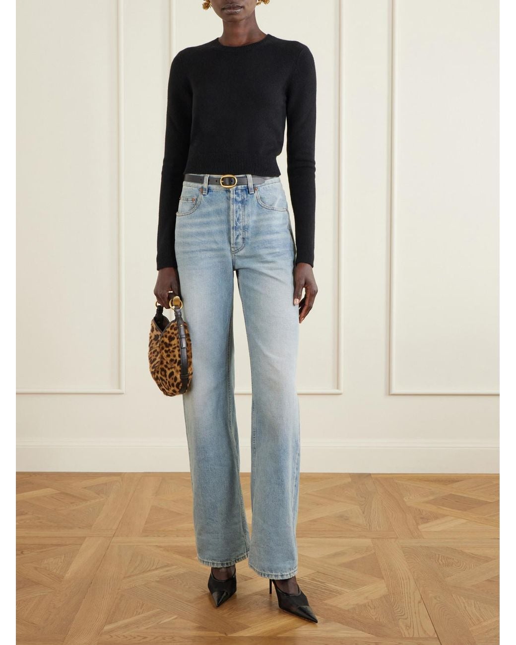 Saint Laurent Black Cropped Cashmere Sweater