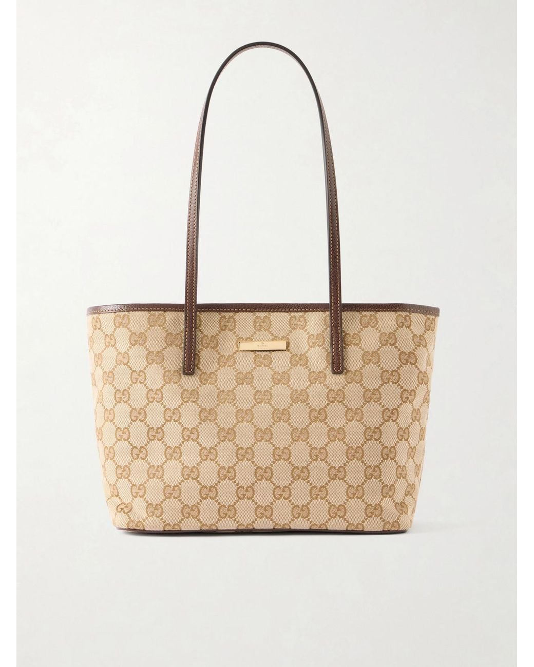Gucci Natural Leather-Trimmed Coated Canvas-Jacquard Tote