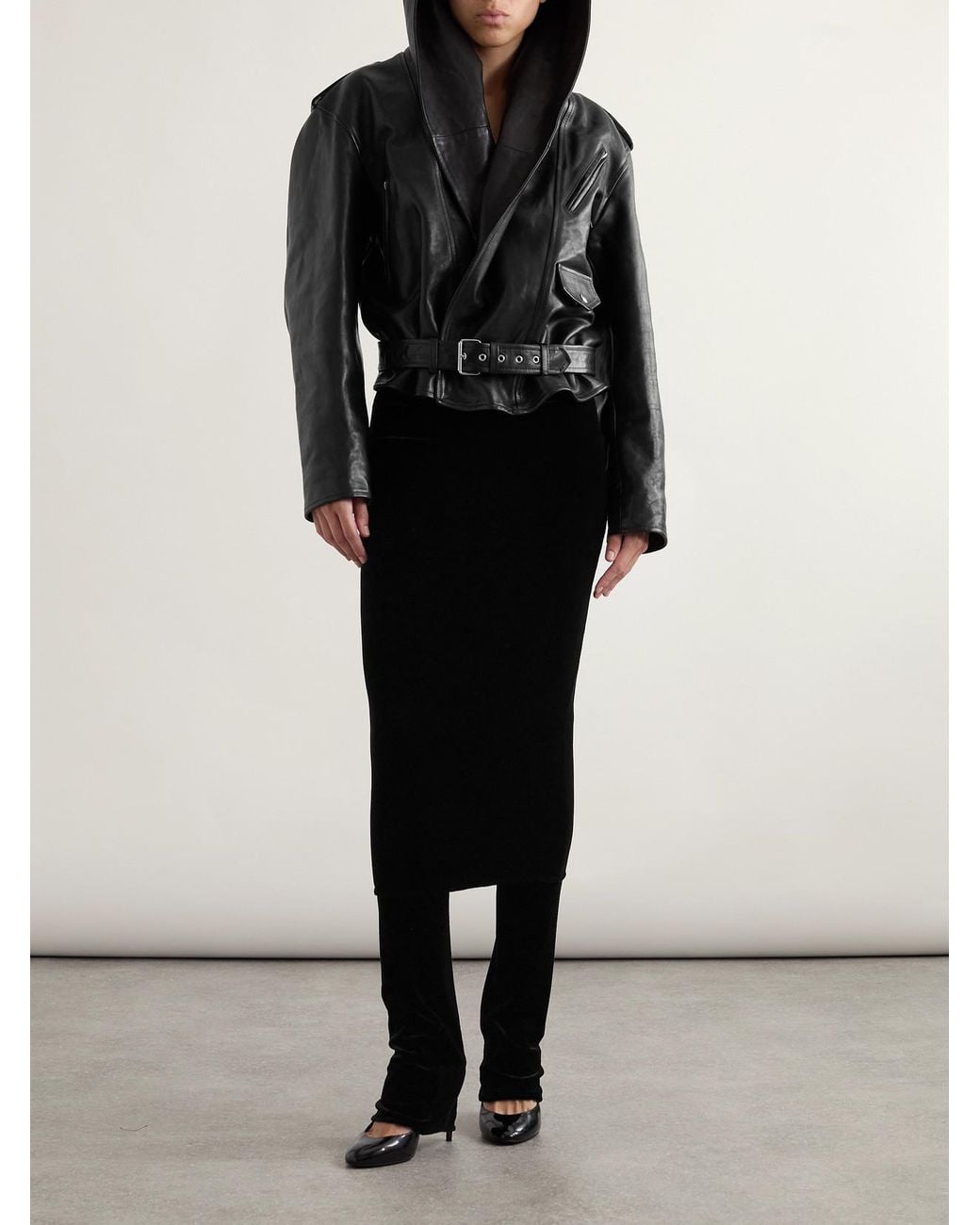 Alaïa Black Layered Stretch-Velvet Straight-Leg Pants