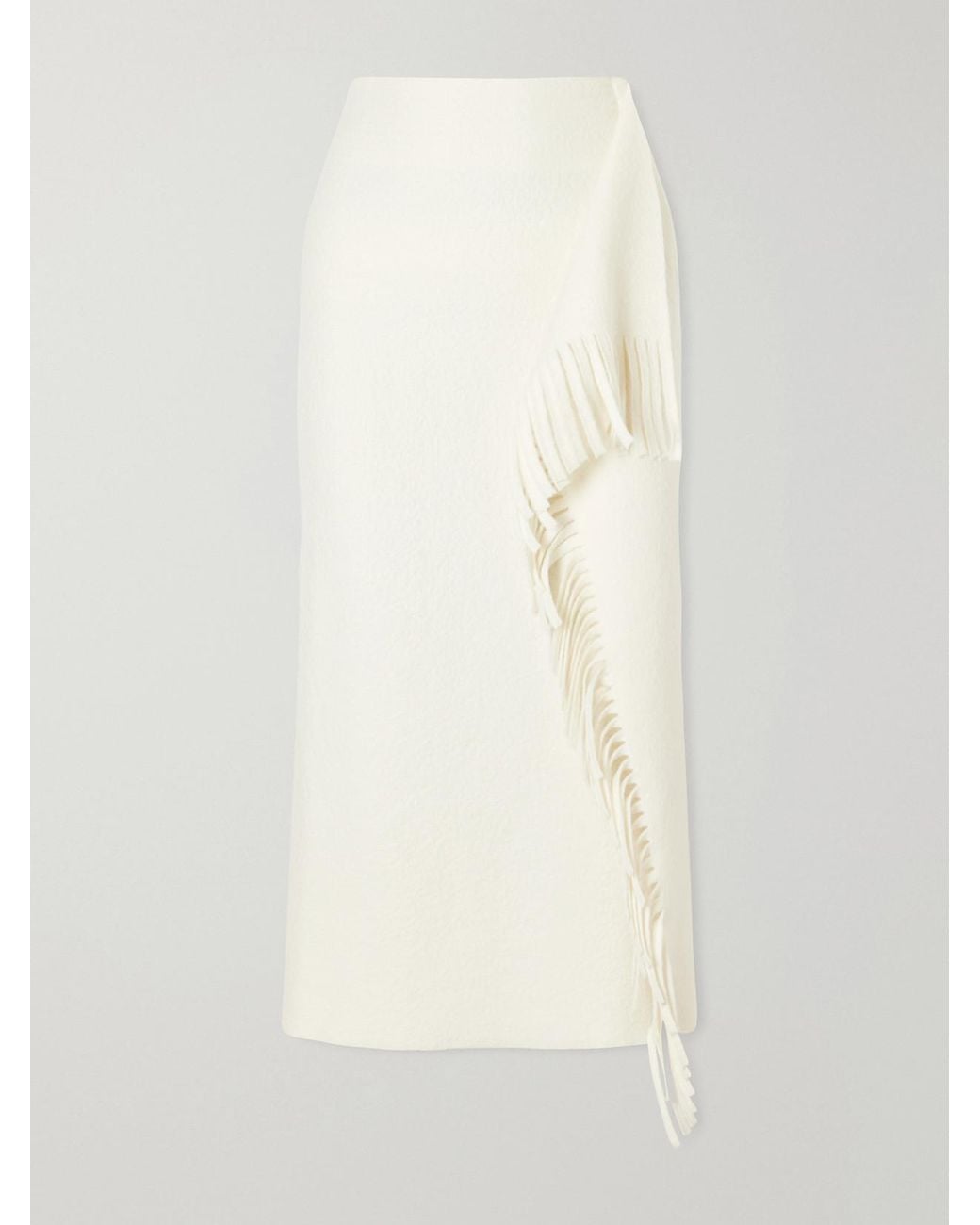 Lanvin White Fringed Wool-Blend Midi Skirt