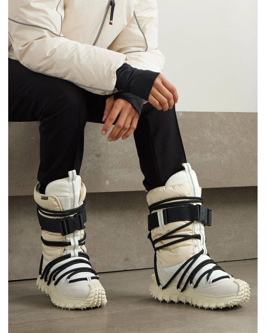 Moncler Natural Trailgrip Leather-Trimmed Quilted Gore-Tex Ski Boots
