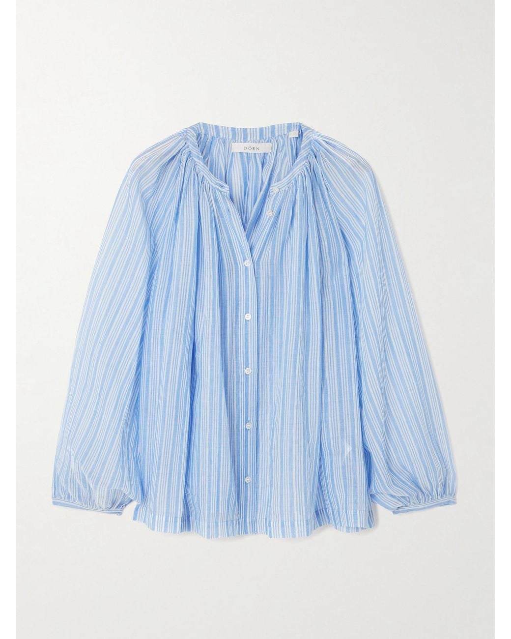 Doen Blue Jonie Striped Organic Cotton-Voile Blouse