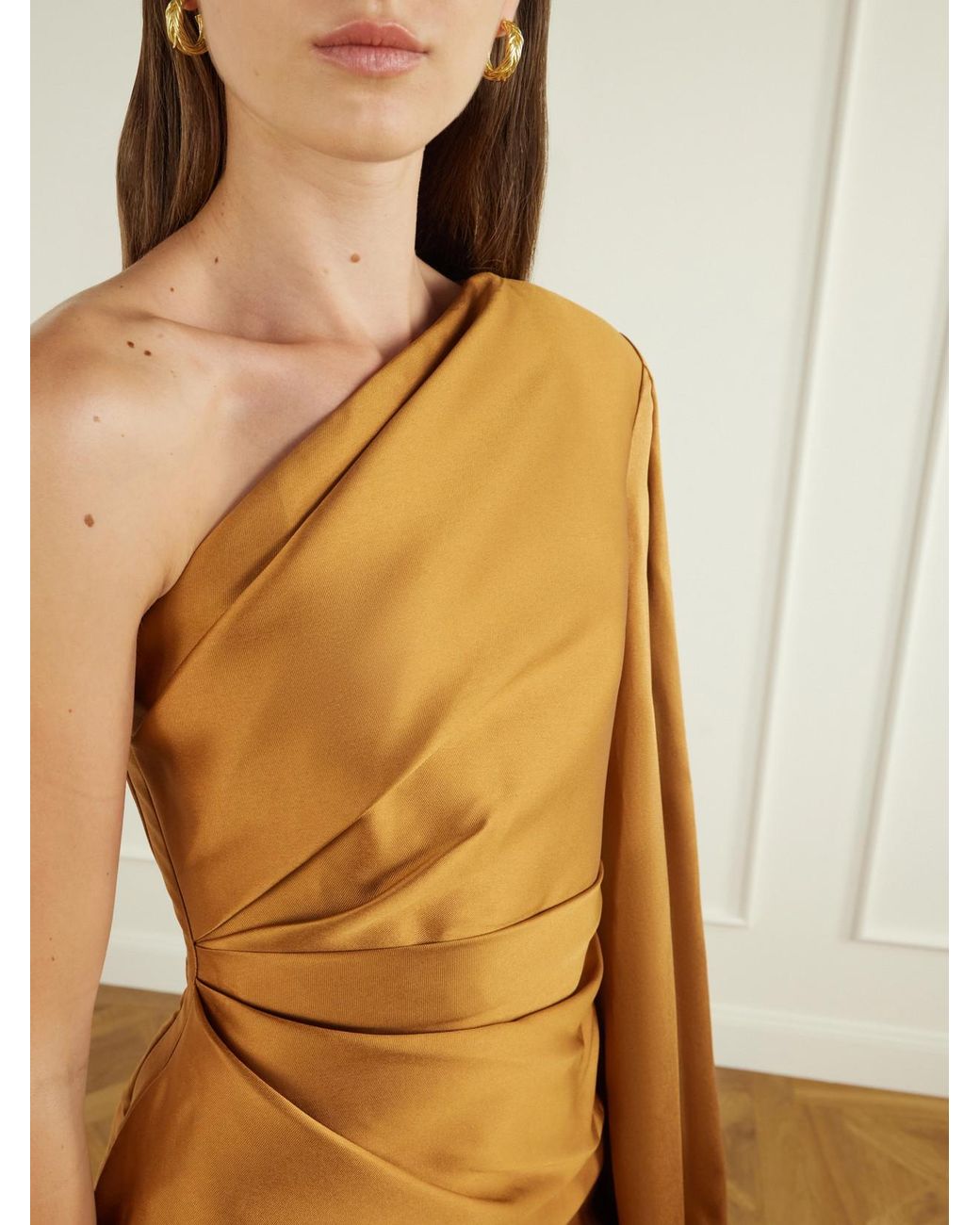 Solace London Yellow Veya One-Shoulder Twill Gown