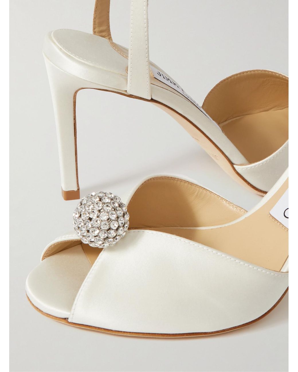 Jimmy Choo Natural Sacora 85 Crystal-Embellished Satin Sandals