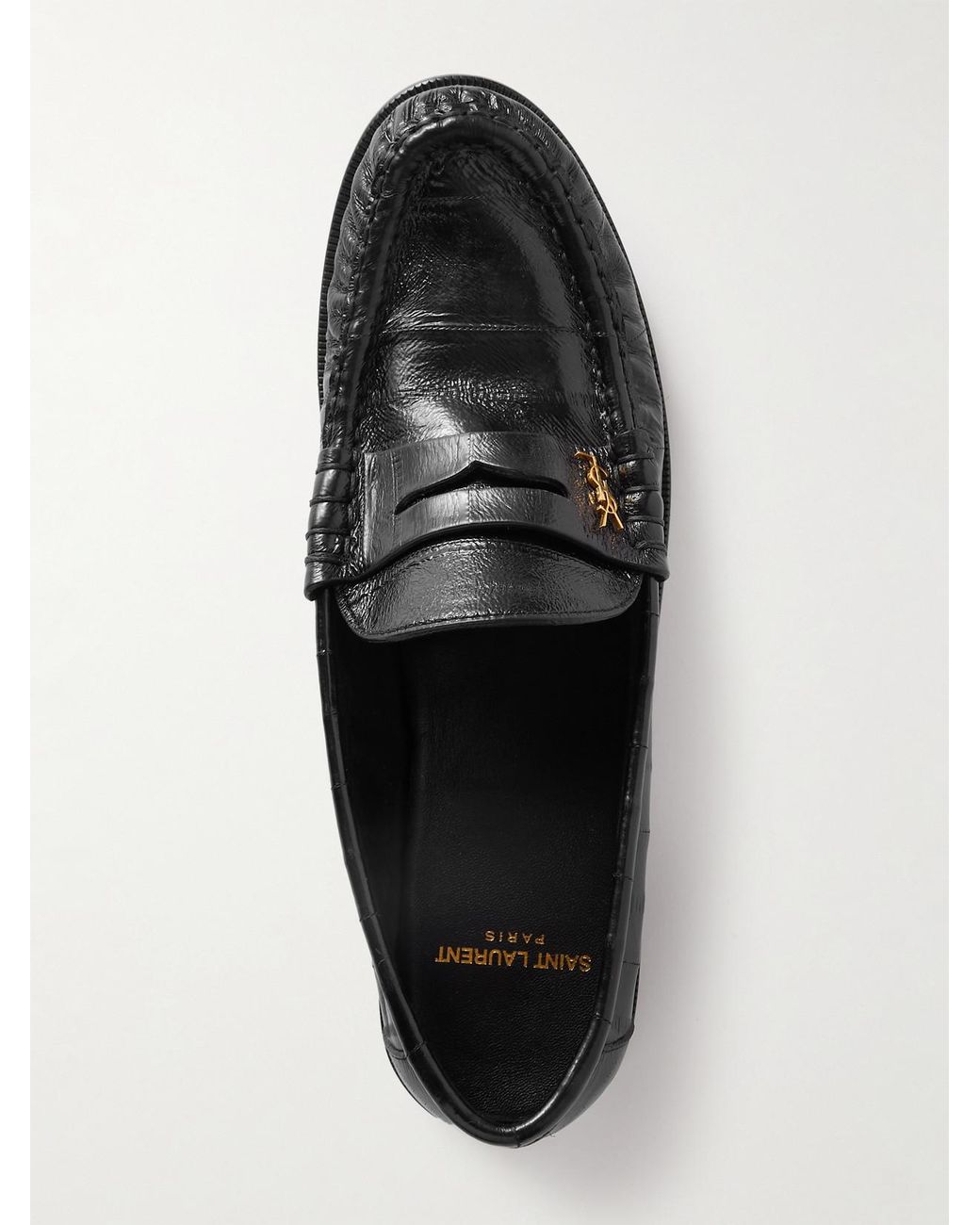 Saint Laurent Black Le Loafer Cassandre-Embellished Eel Loafers
