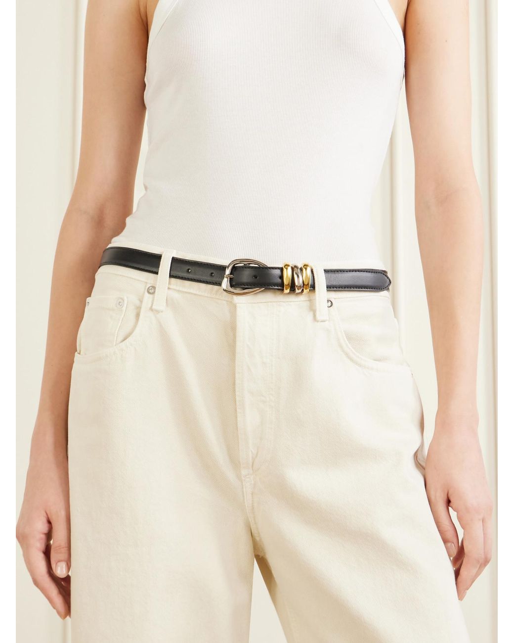 Amanu White Tugela Croc-Effect Leather Belt