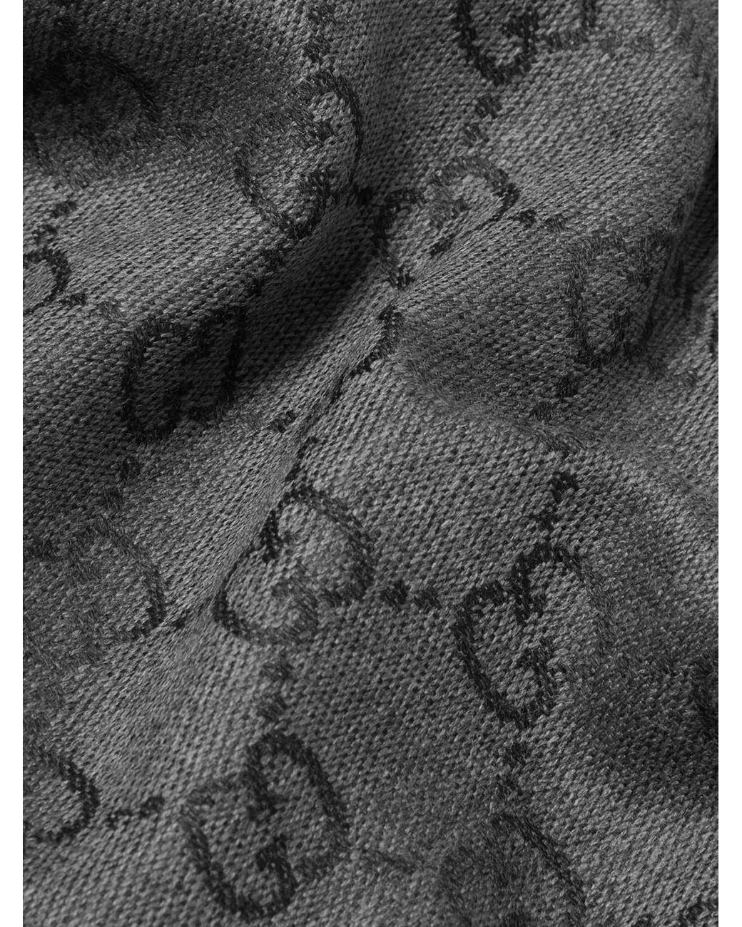 Gucci Gray Net Sustain Sten Reversible Fringed Organic Wool-Jacquard Scarf