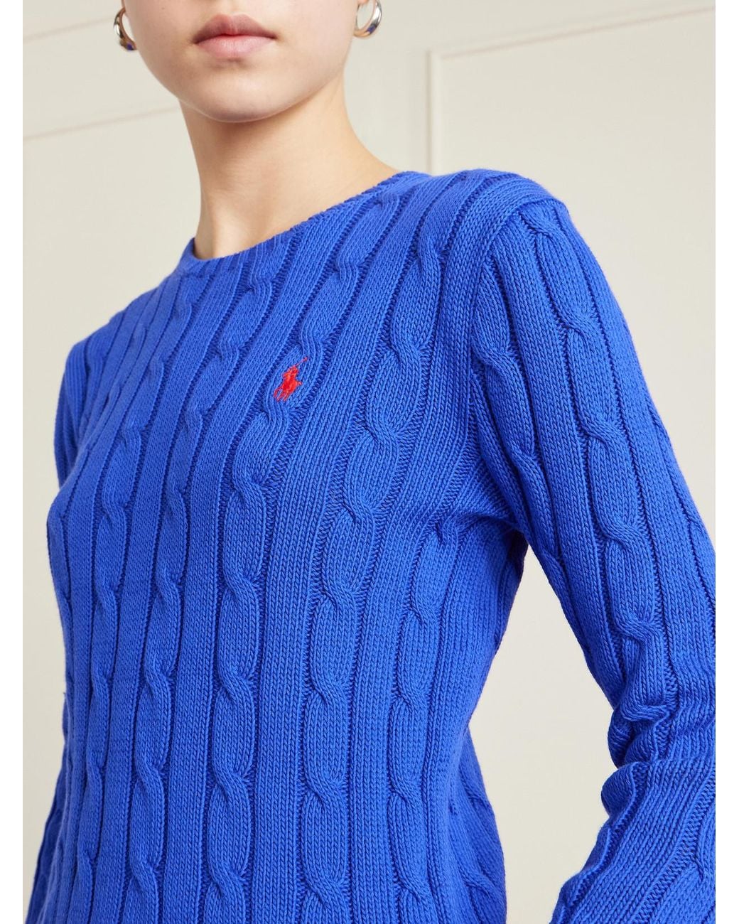 Polo Ralph Lauren Blue Embroidered Cable-Knit Cotton Sweater