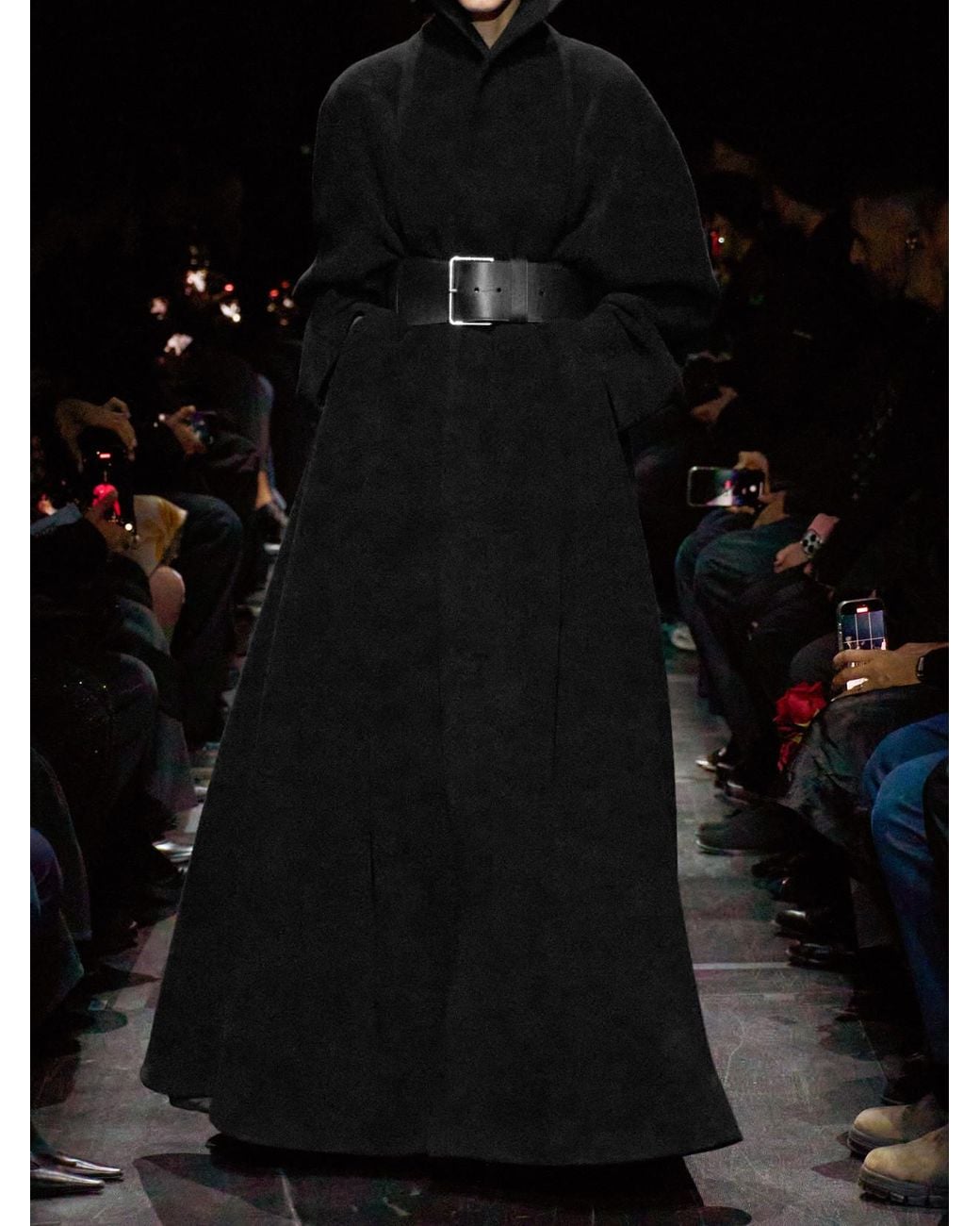 Balenciaga Black Belted Brushed Wool-Blend Coat
