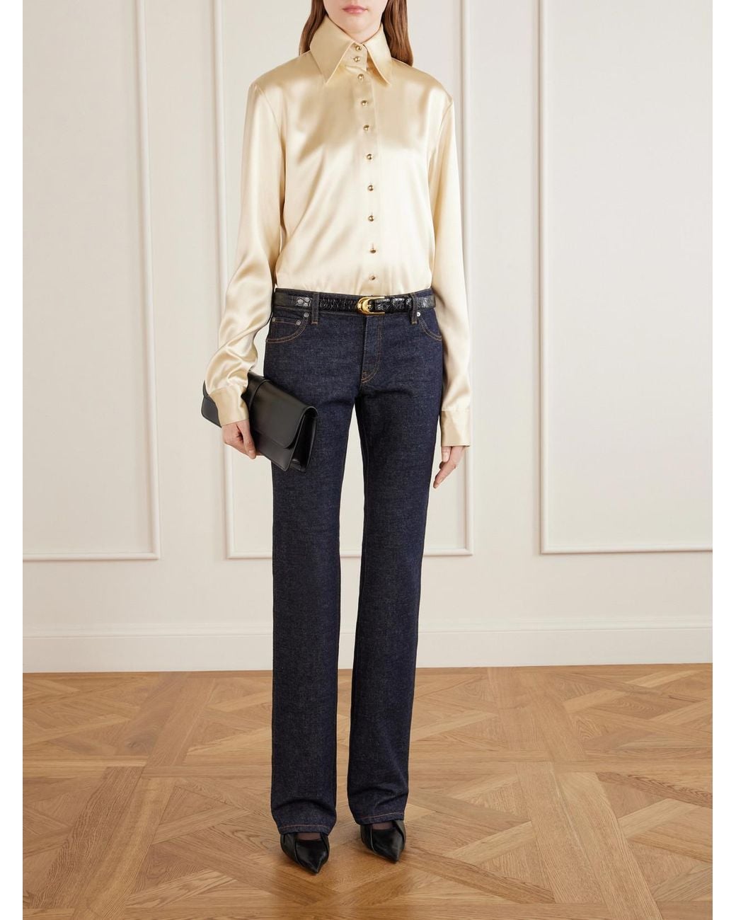 Khaite Blue Conforti Mid-Rise Bootcut Jeans
