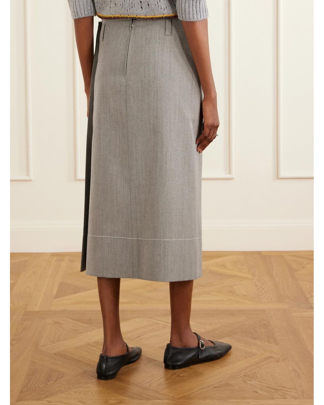 Marni Gray Pleated Virgin-Wool Midi Skirt