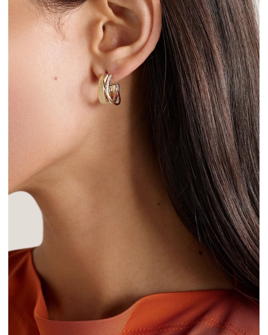 Yvonne Léon Natural 9-Karat And Diamond Hoop Earrings