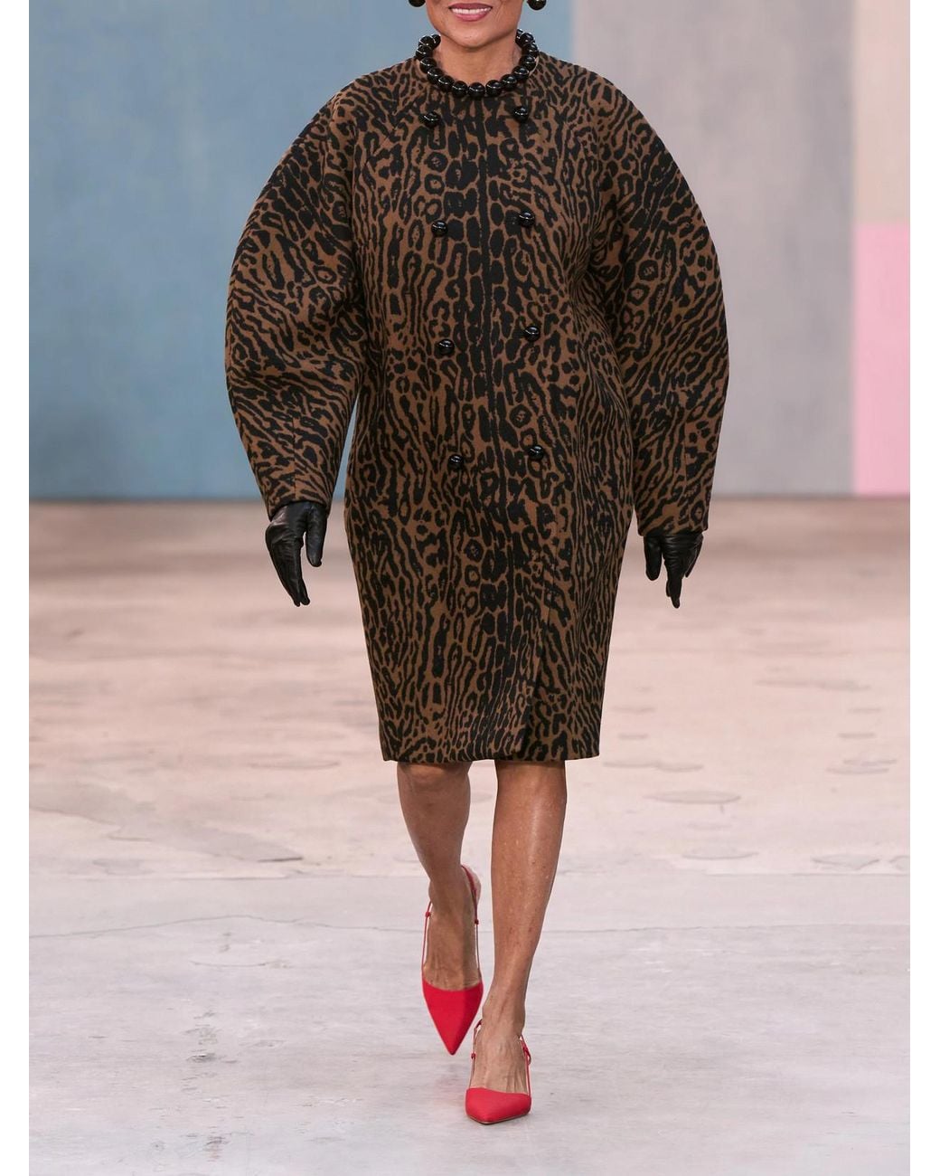 Carolina Herrera Brown Cocoon Leopard-Jacquard Wool Coat