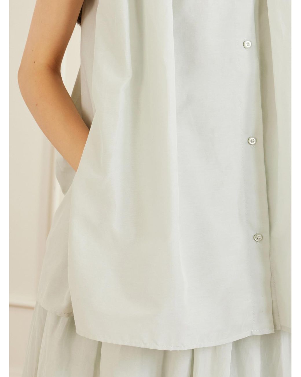 Loulou de Saison White Anca Gathered Cotton And Silk-Blend Blouse