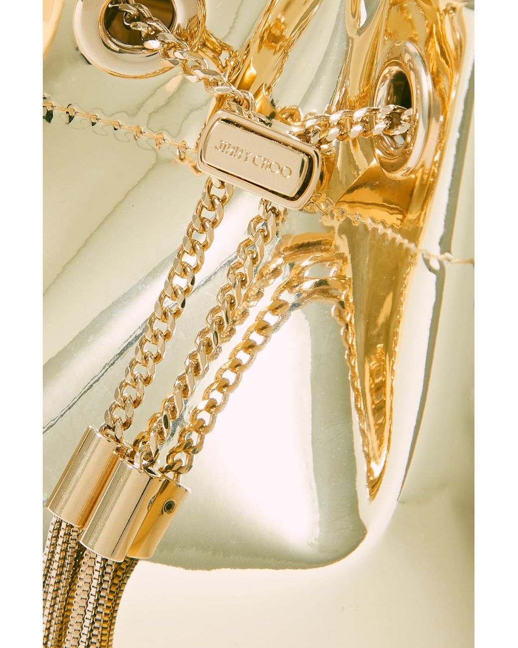 Jimmy Choo Natural Bon Bon Metallic Mirrored-Leather Bucket Bag