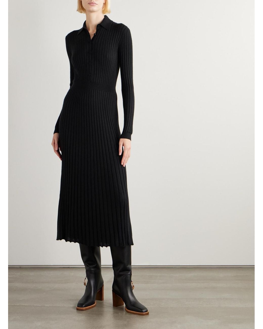 Gabriela Hearst Black Ardor Ribbed Cashmere And Silk-Blend Midi Dress