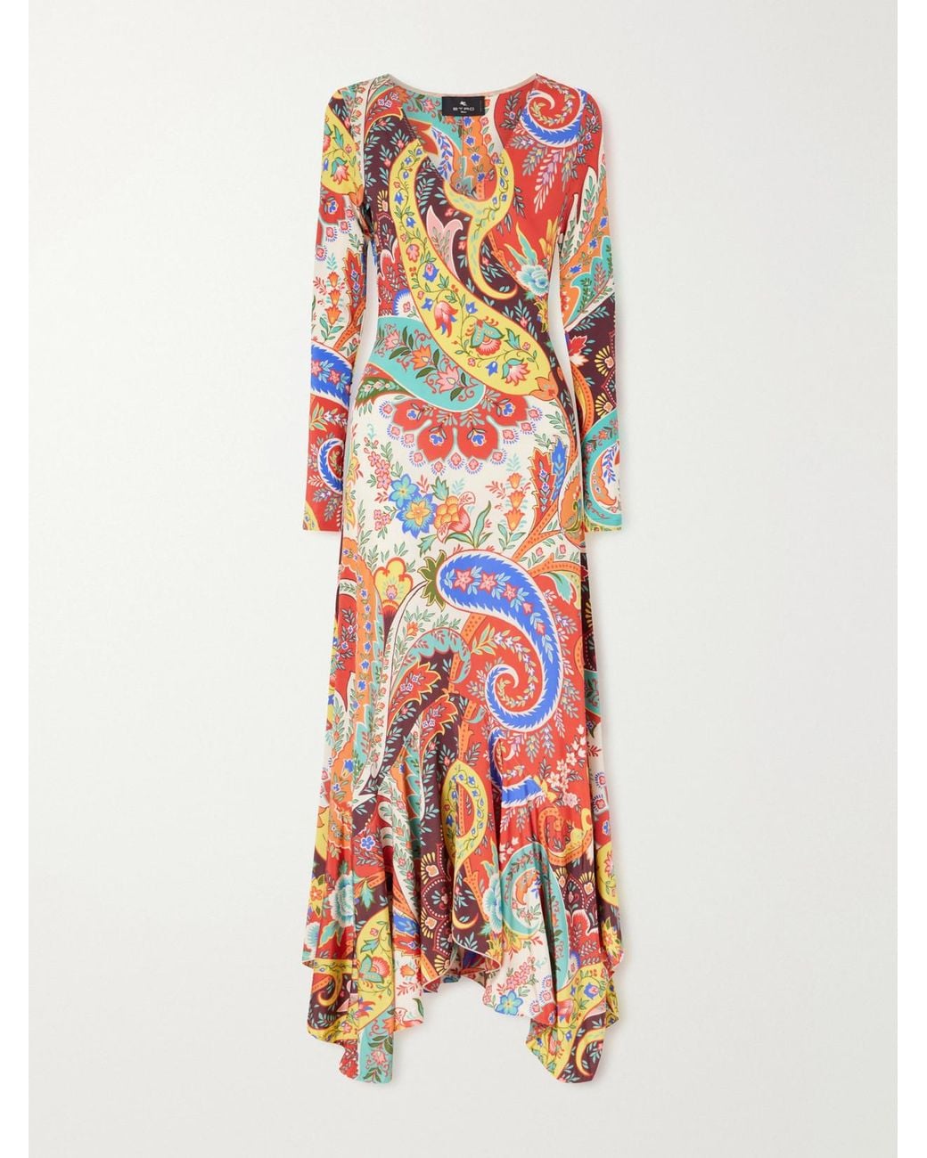 Etro White Ruffled Paisley-Print Jersey Maxi Dress