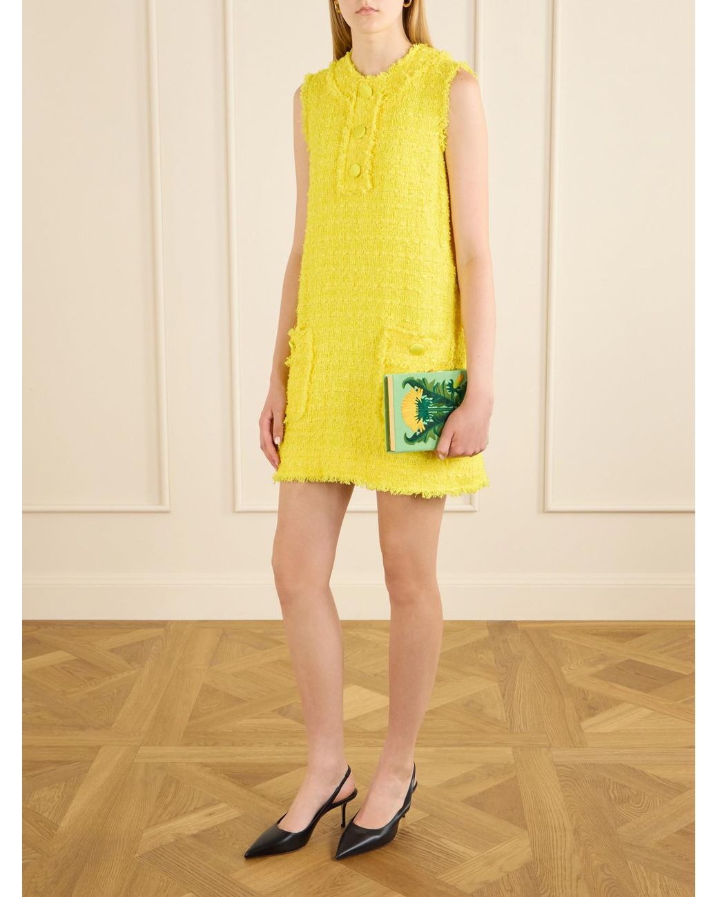 Olympia Le-Tan Green Dandelion Embroidered Canvas Clutch