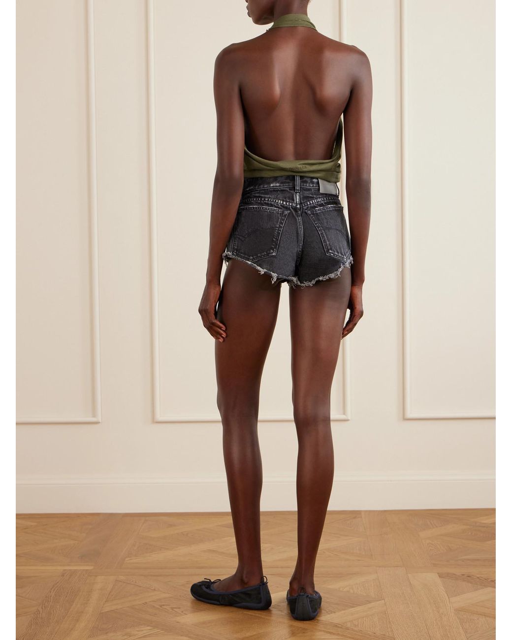 Balenciaga Blue Frayed Denim Shorts