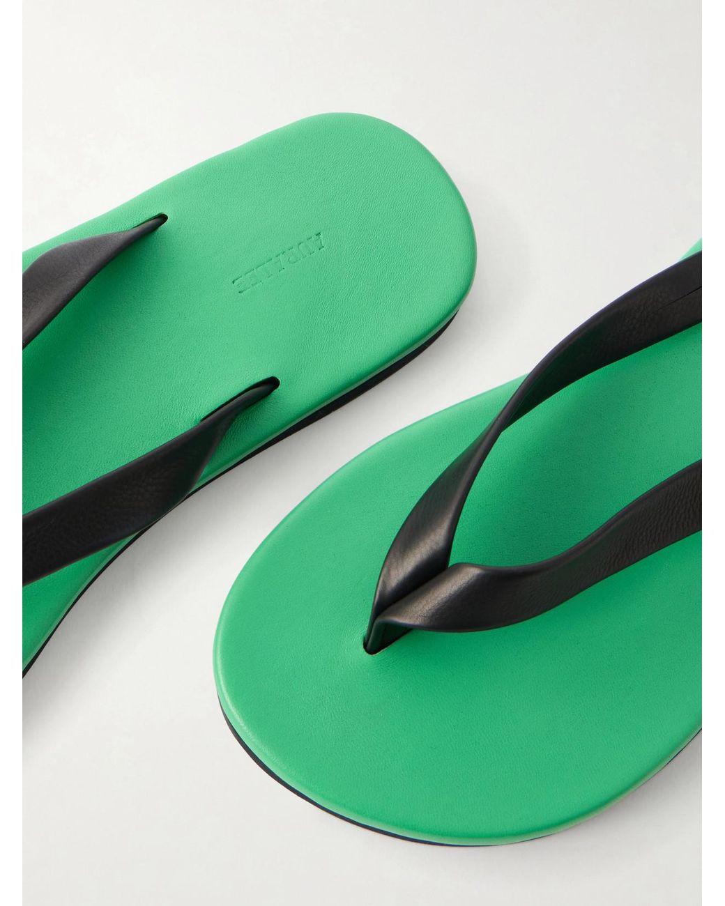 Auralee Green Leather Flip Flops