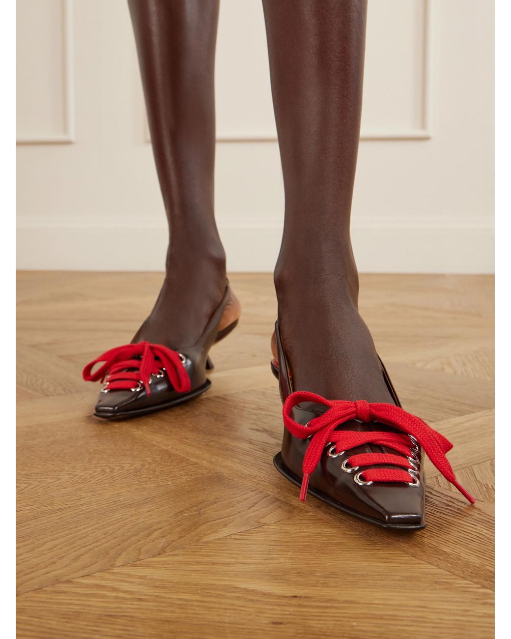 Marni Brown Kat Lace-Up Leather Slingback Pumps