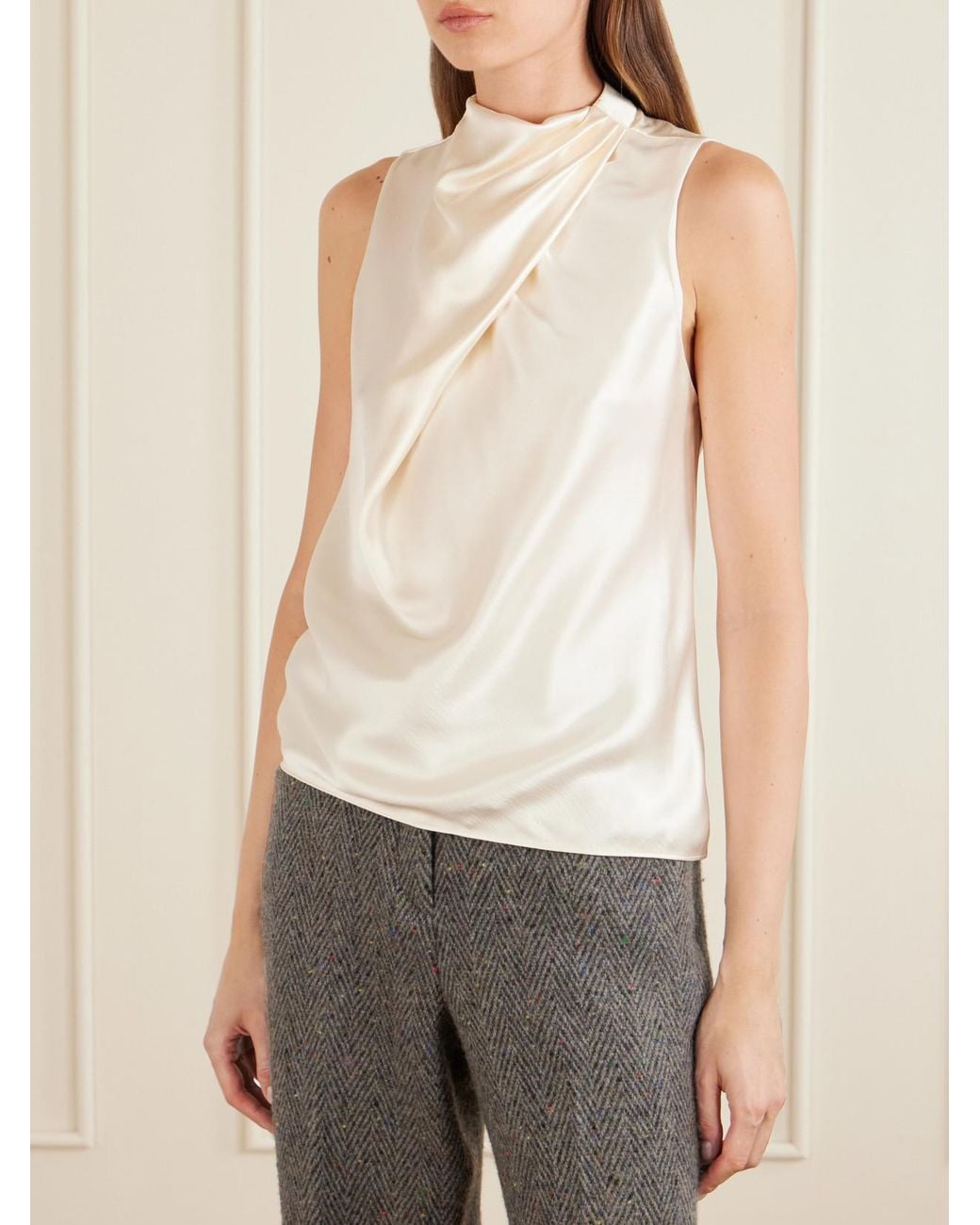 Gabriela Hearst White Melina Draped Silk-Satin Blouse