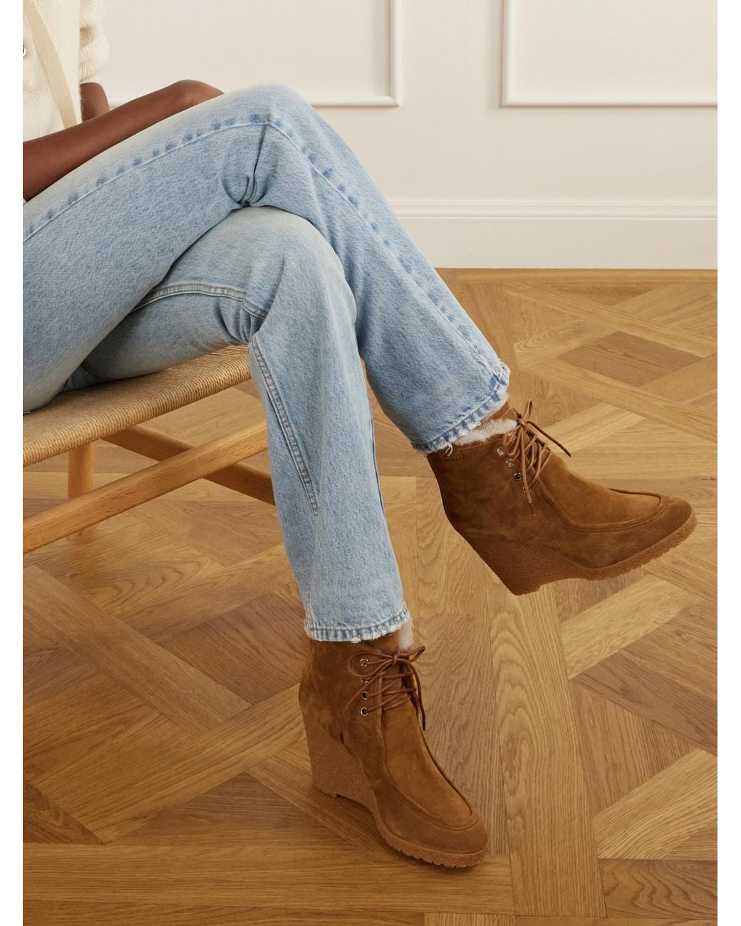 Isabel Marant Brown Cylia Shearling-Trimmed Suede Wedge Ankle Boots