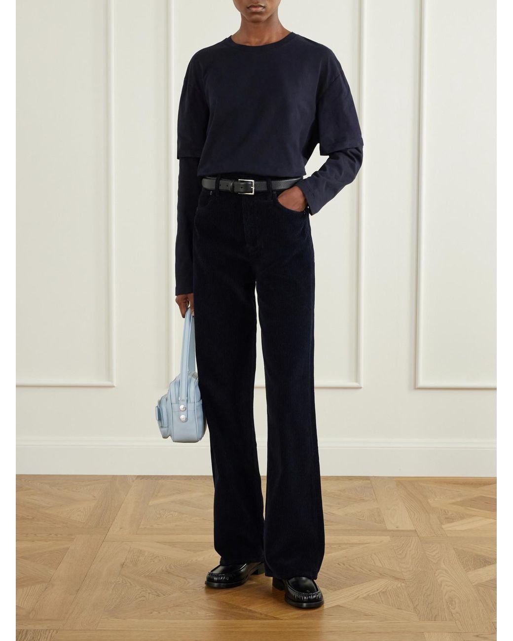 Agolde Blue Ren Cotton-Corduroy High-Waist Wide-Leg Pants
