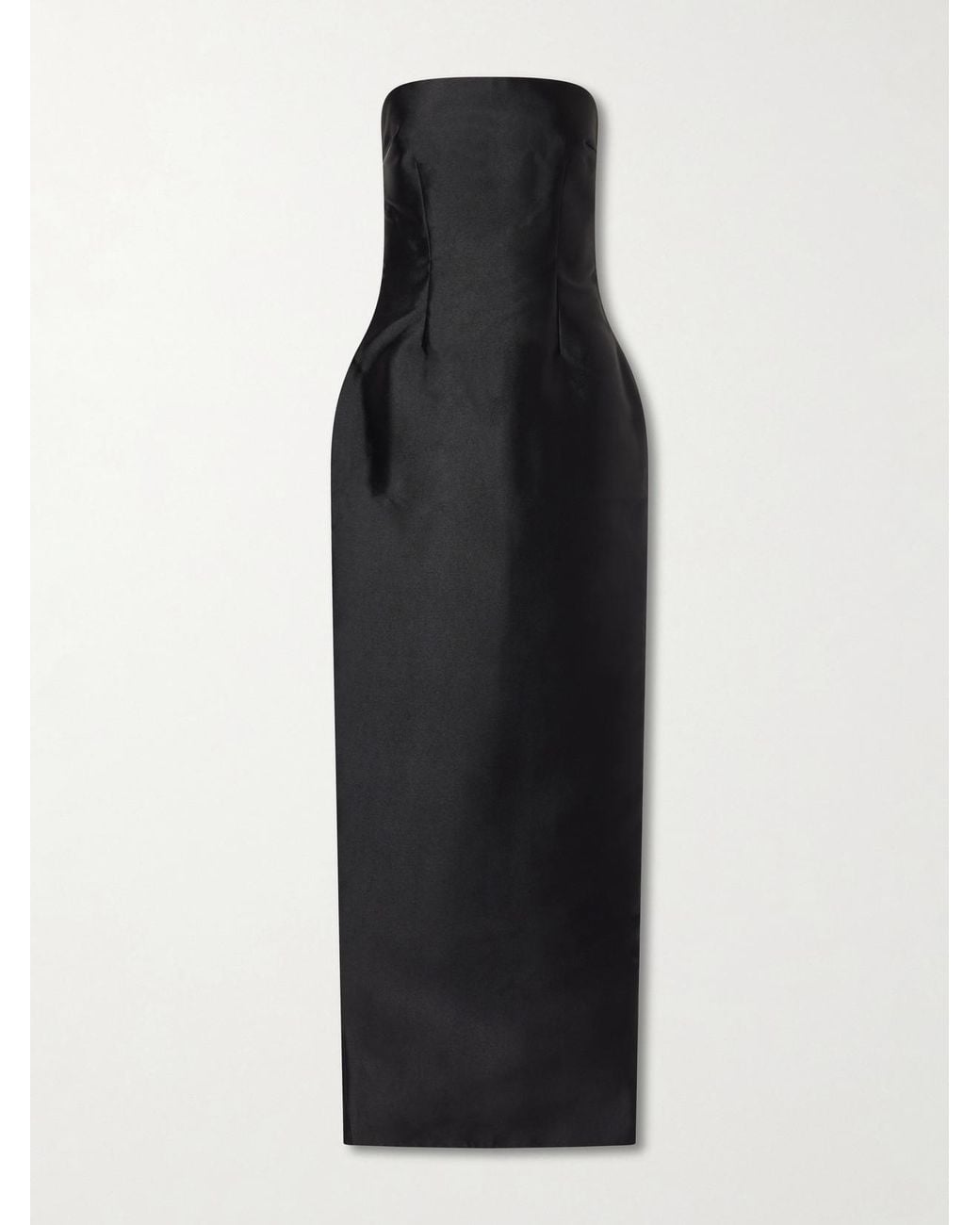 Solace London Black Ingrid Pleated Satin-Twill Gown