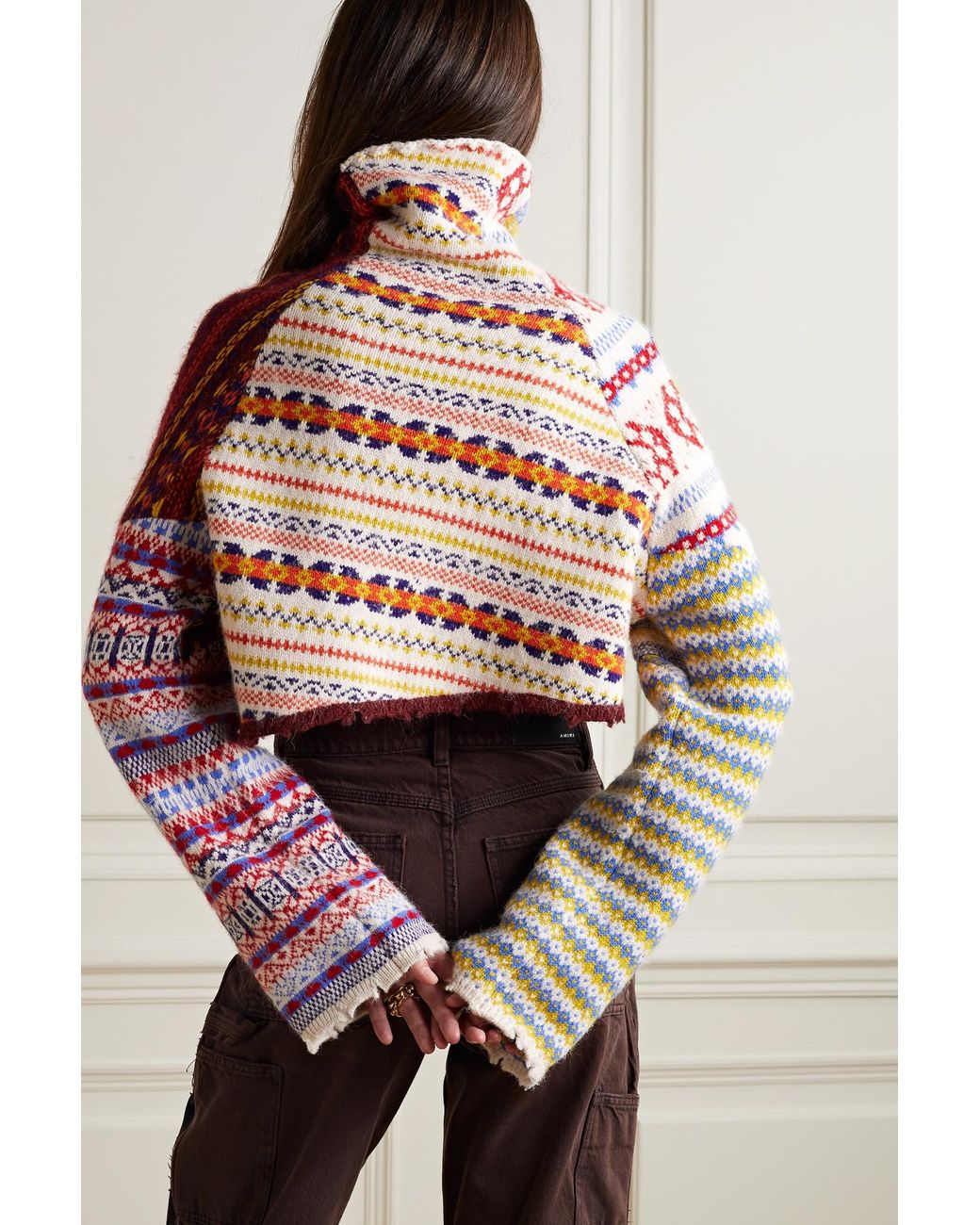 Rag & Bone Hollis Cropped Distressed Fair Isle Wool-blend Turtleneck Sweater  in Red | Lyst