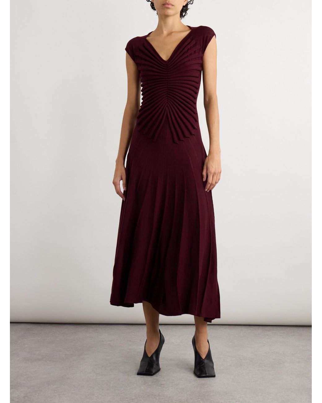 Alaïa Purple Pleated Wool Midi Dress