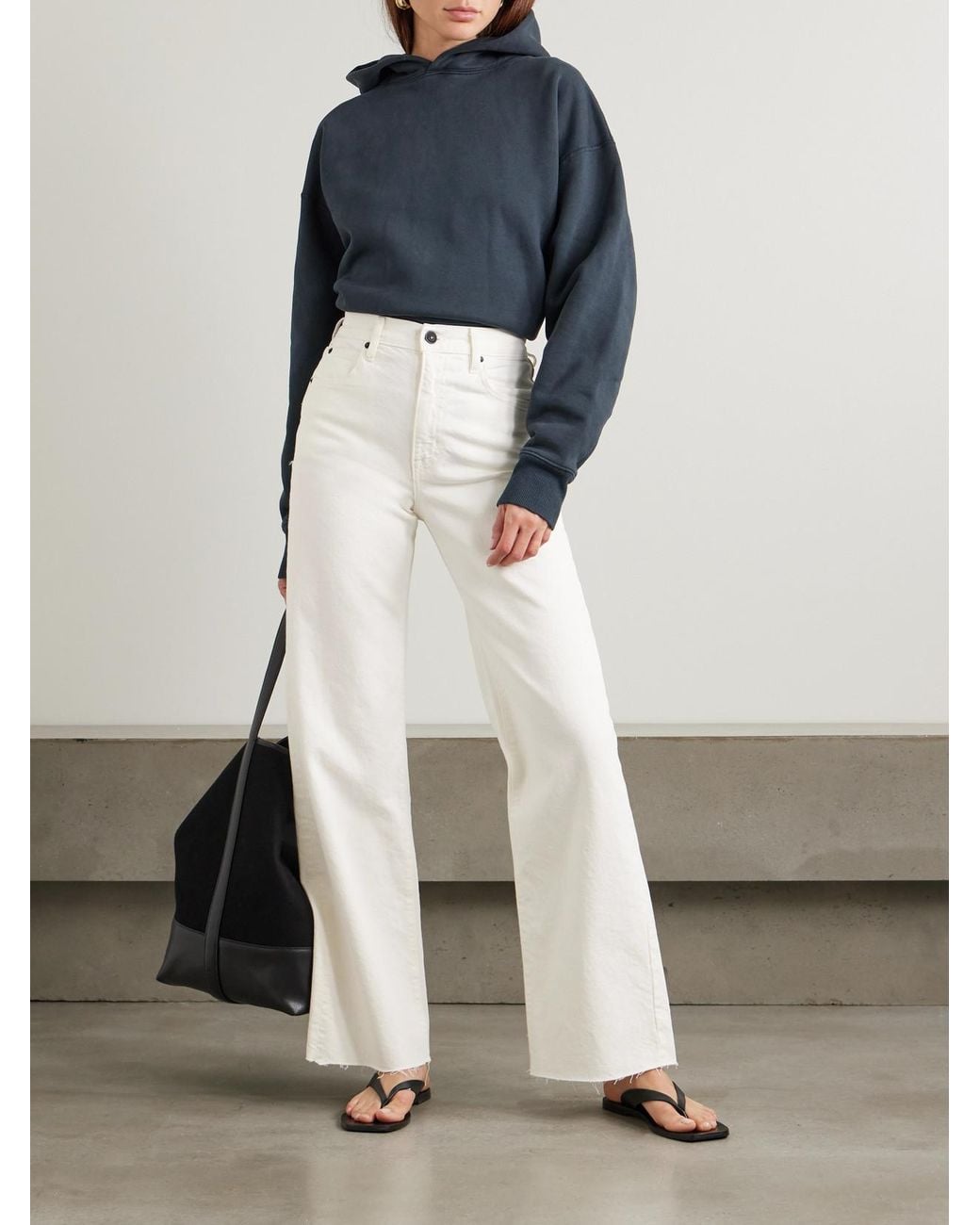 SLVRLAKE Denim White Grace Frayed High-Rise Wide-Leg Jeans