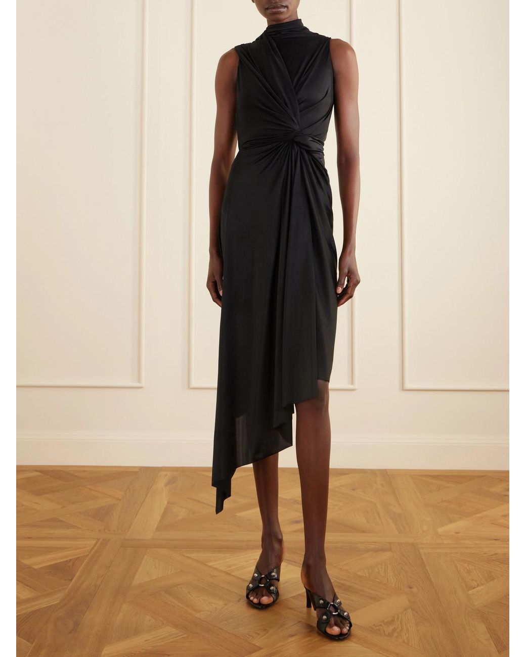 Balenciaga Black City Embellished Crinkled-Leather Sandals