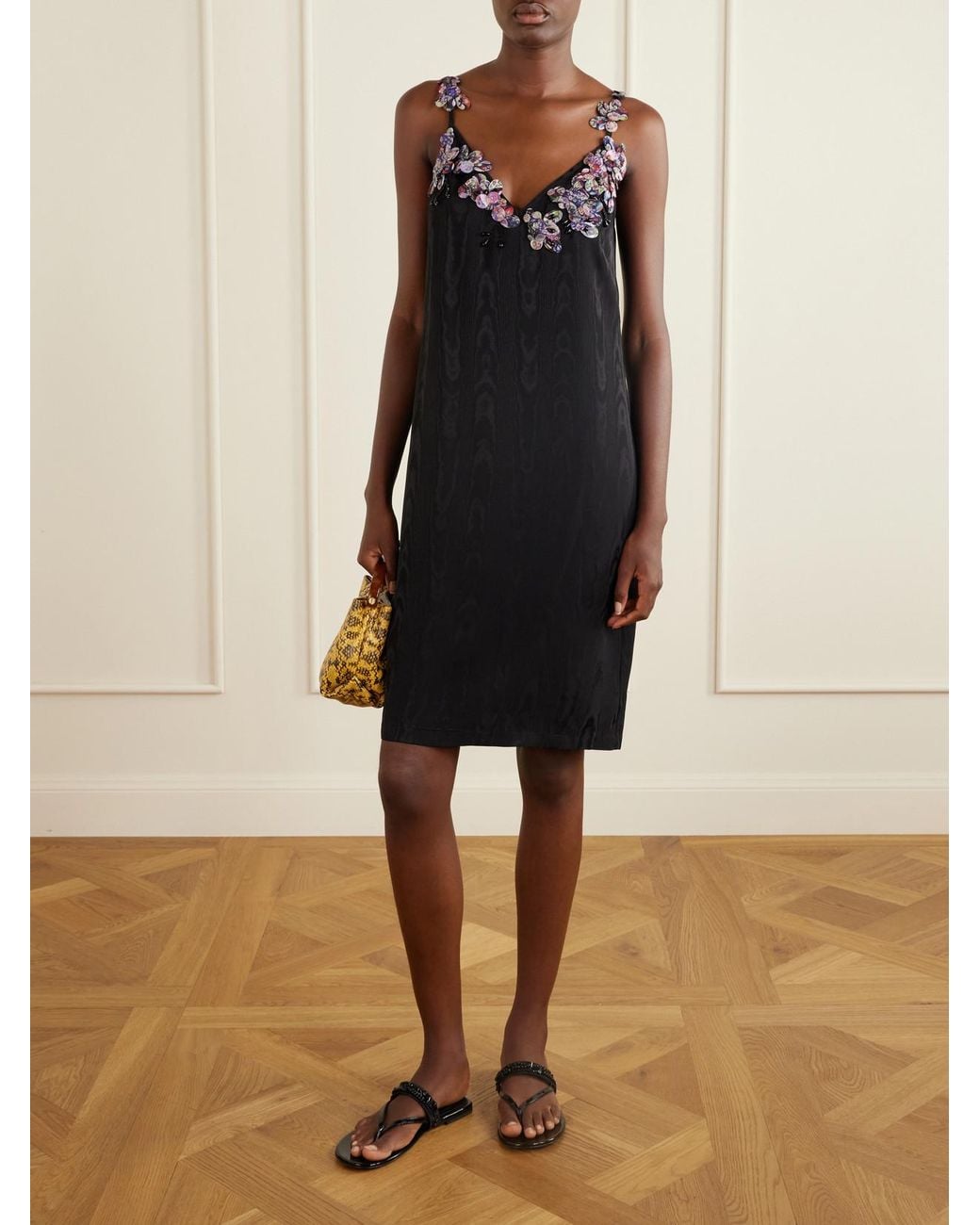 Dries Van Noten Black Embellished Moire Mini Dress