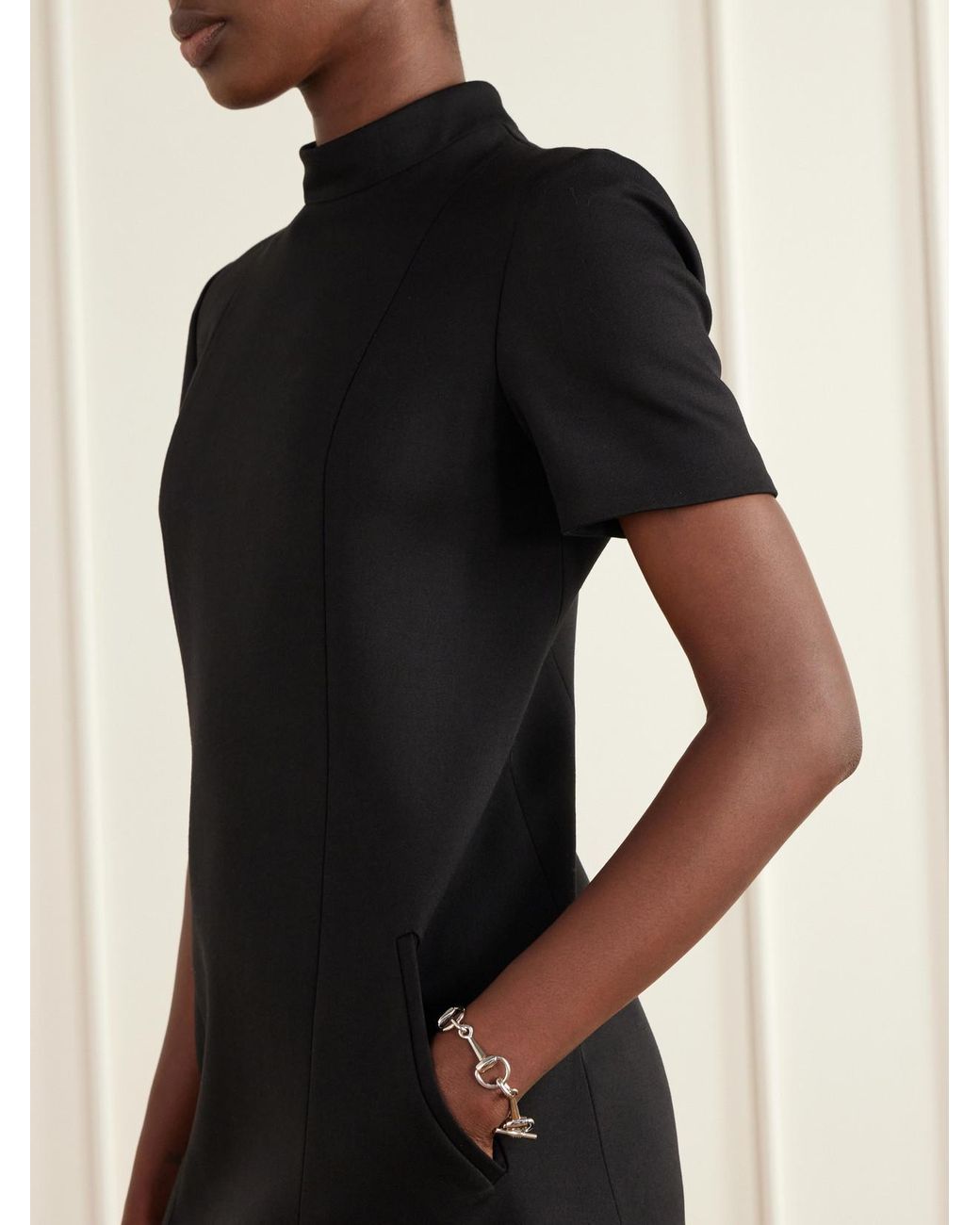Gucci Black Paneled Wool-Blend Twill Mini Dress