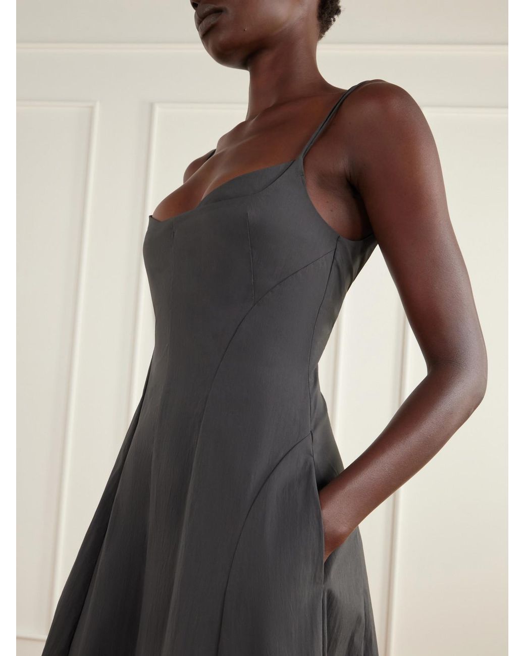 St. Agni Gray Paneled Shell Midi Dress