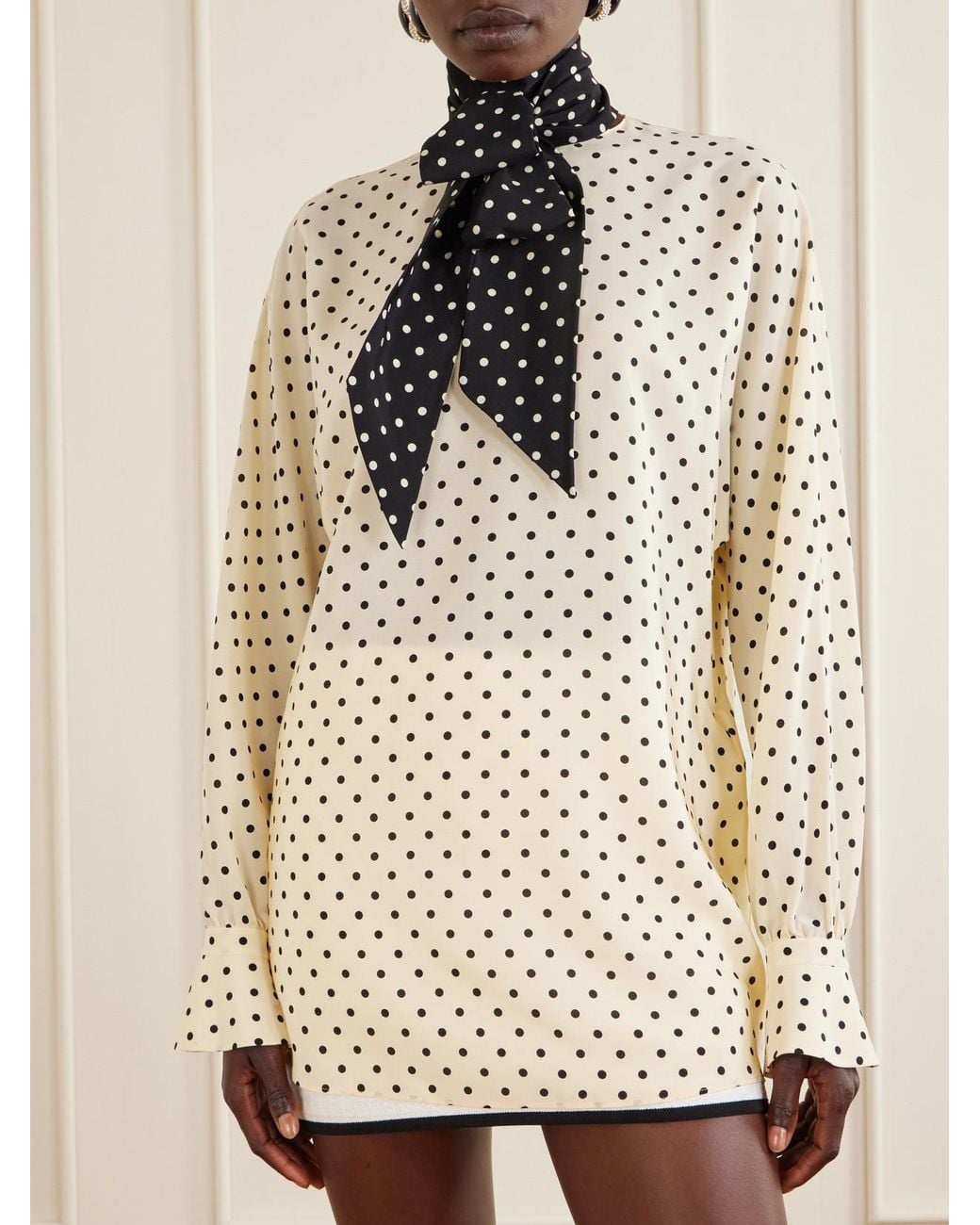 Valentino Garavani Natural Scarf-Detailed Polka-Dot Silk Crepe De Chine Blouse