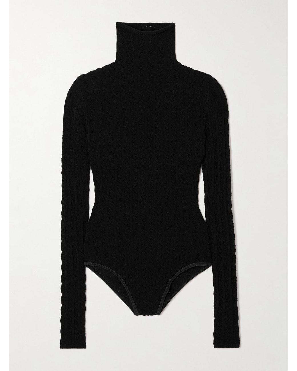 Alaïa Black Open-Knit Turtleneck Bodysuit