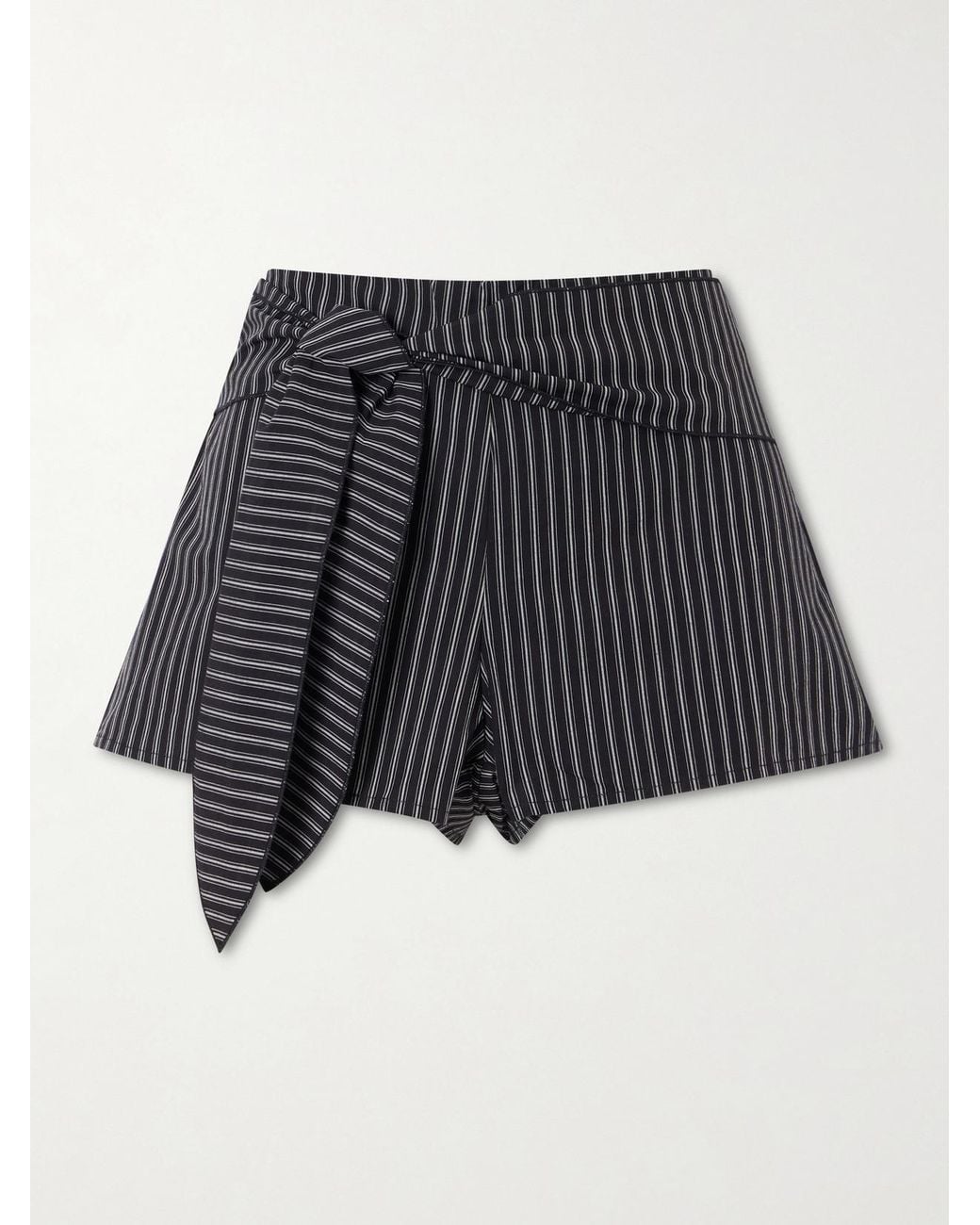 Deiji Studios Black Belted Striped Organic Cotton Shorts