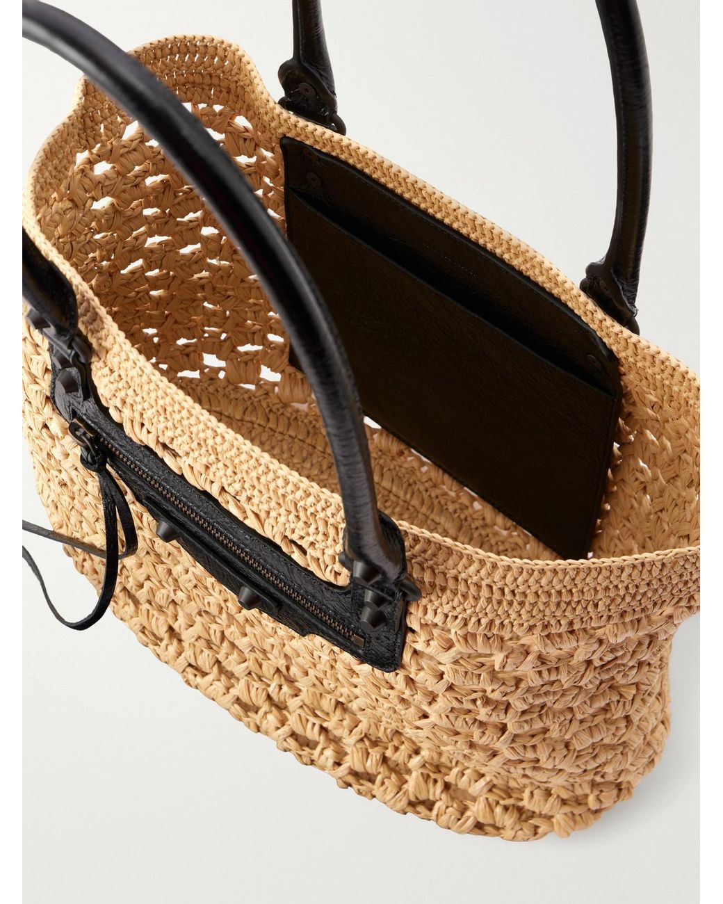 Balenciaga Natural Le City Leather-Trimmed Raffia Shoulder Bag
