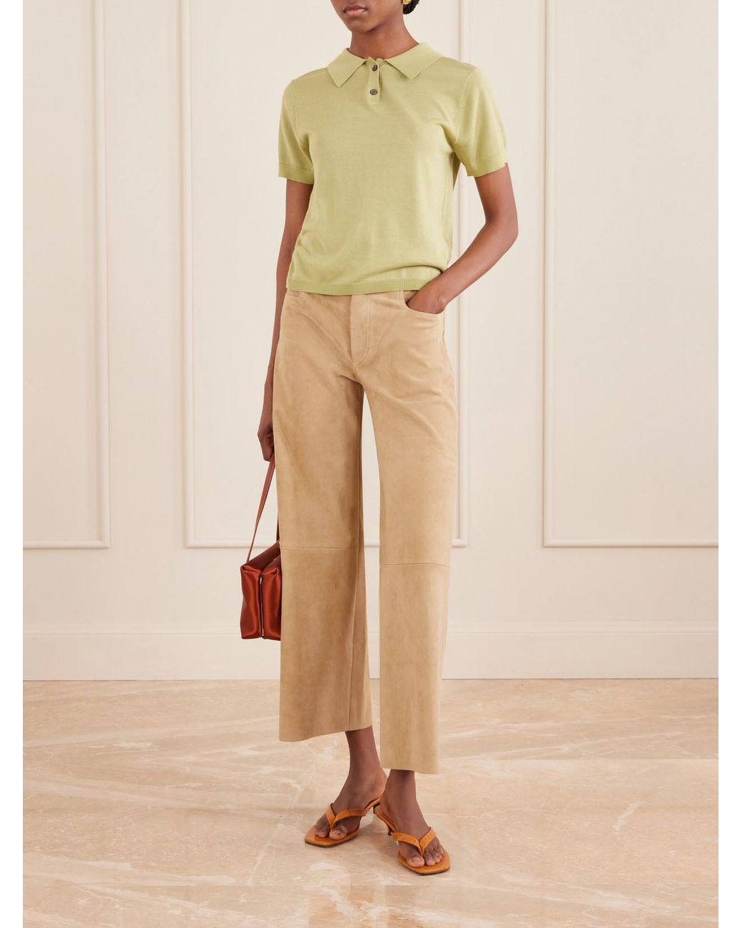 Stouls Natural Lilou Cropped Suede Wide-Leg Pants