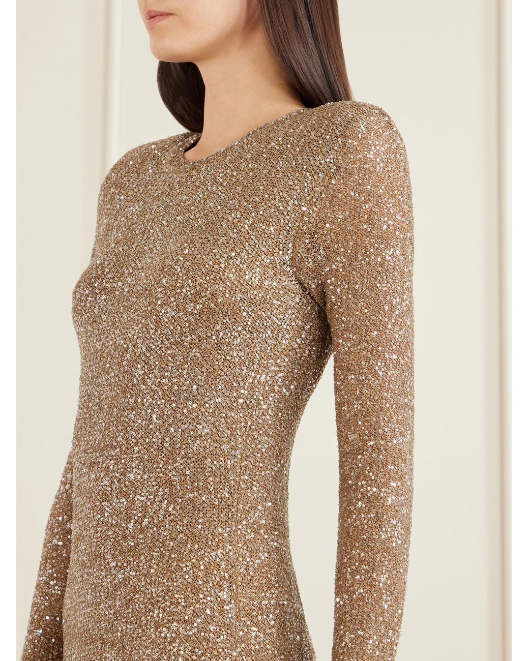Saint Laurent Natural Sequined Knitted Maxi Dress