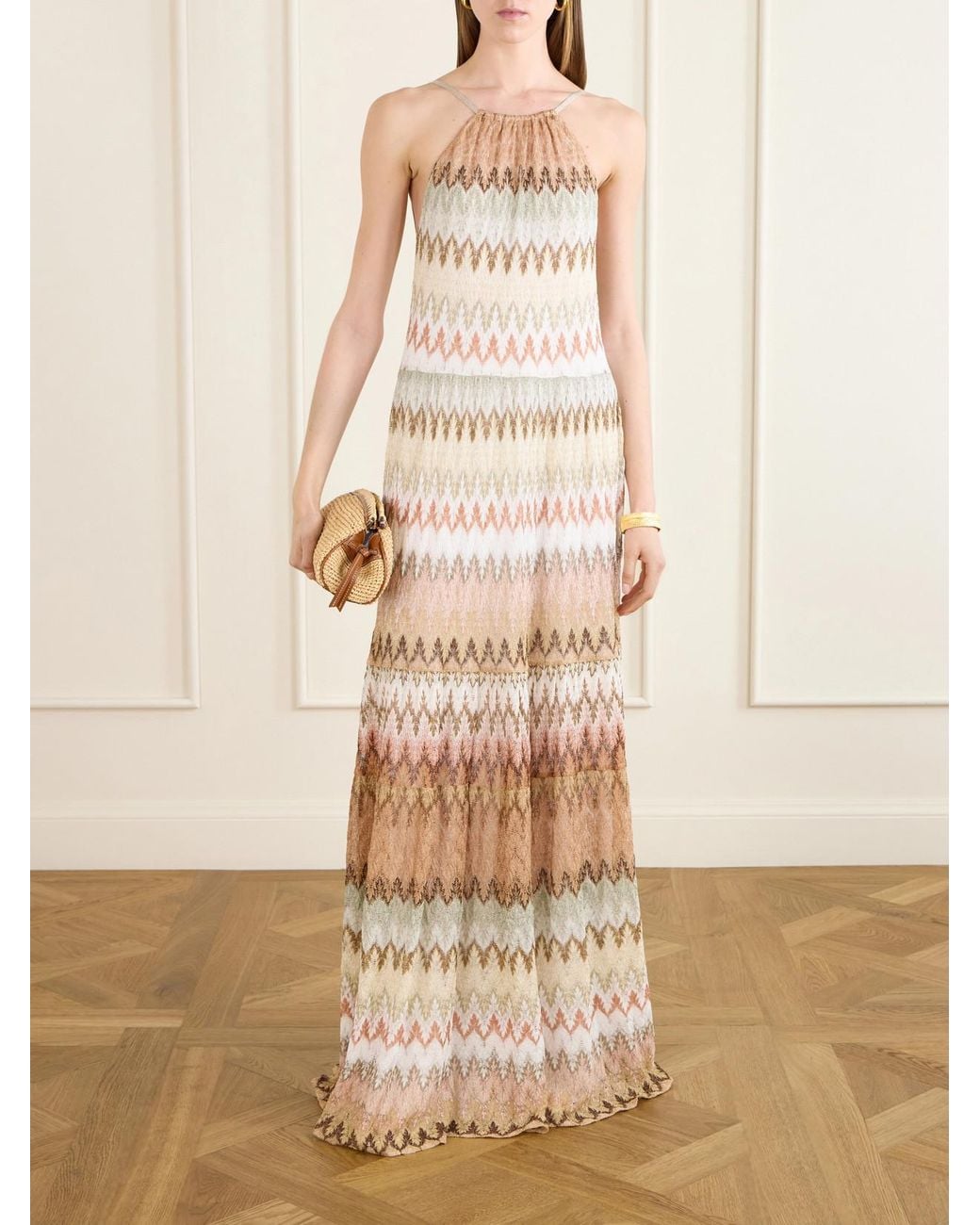 Missoni Natural Striped Metallic Crochet-Knit Maxi Dress