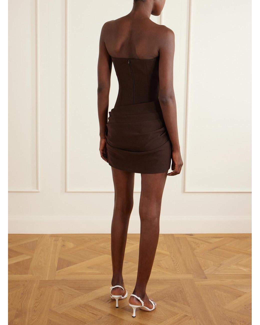 Alex Perry Brown Strapless Draped Crepe Mini Dress