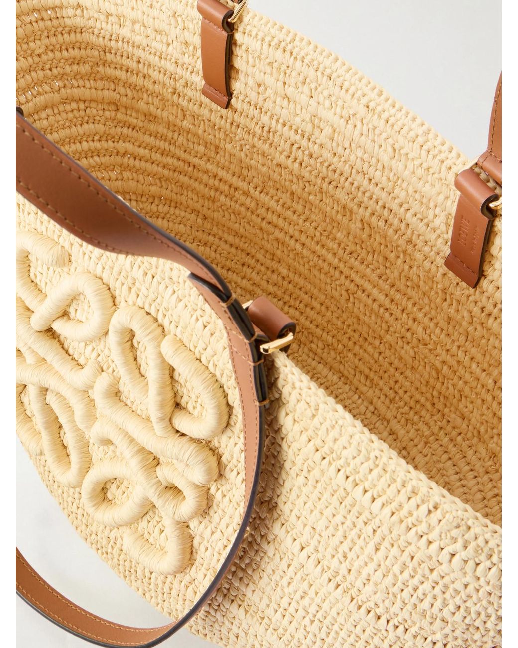 Loewe Natural Paula's Ibiza Eclipse Basket Medium Leather-Trimmed Raffia Tote