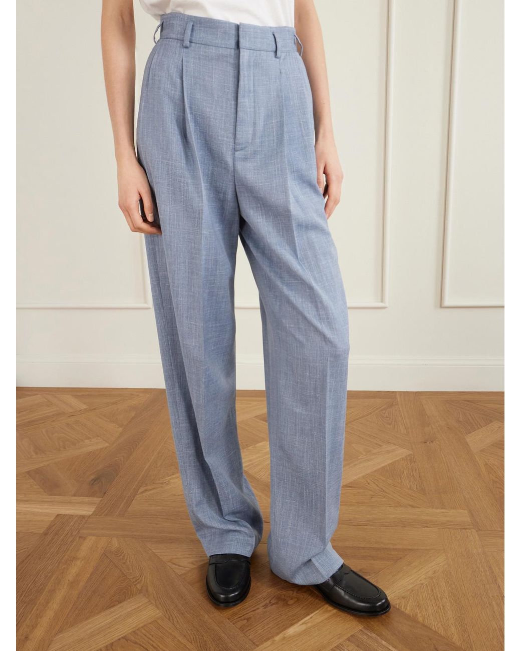 Loro Piana Blue Hector Pleated Wool, Silk And Linen-Blend Wide-Leg Pants