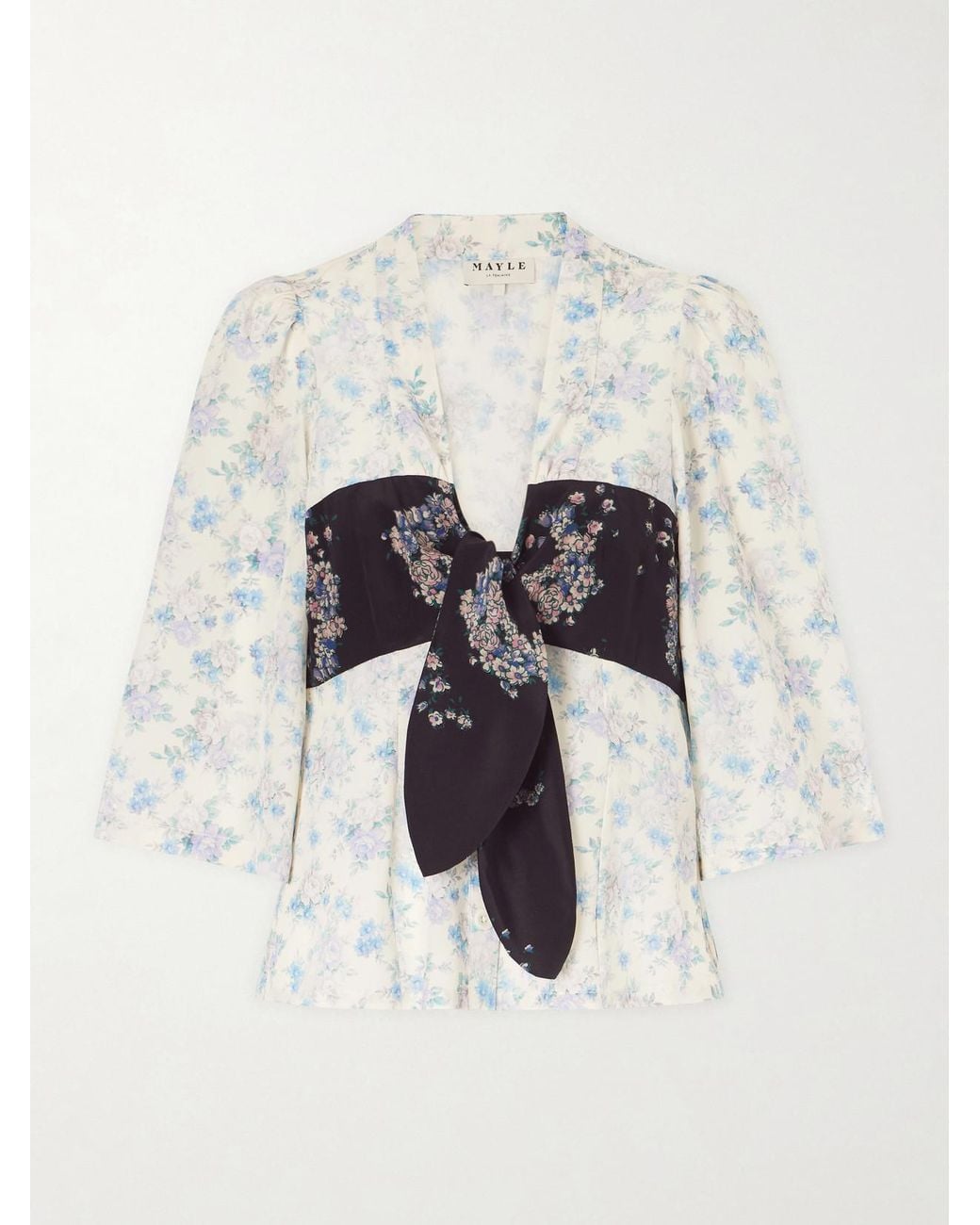 Maison Mayle White Kazu Floral-Print Silk Top