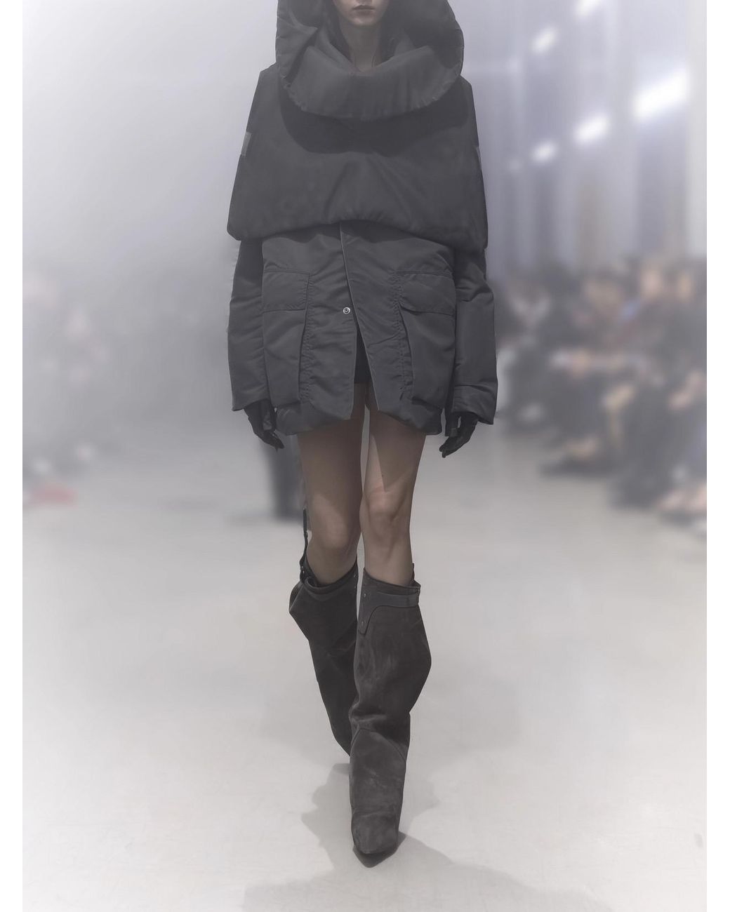 Rick Owens Gray Dracucollar Oversized Distressed Padded Shell Parka