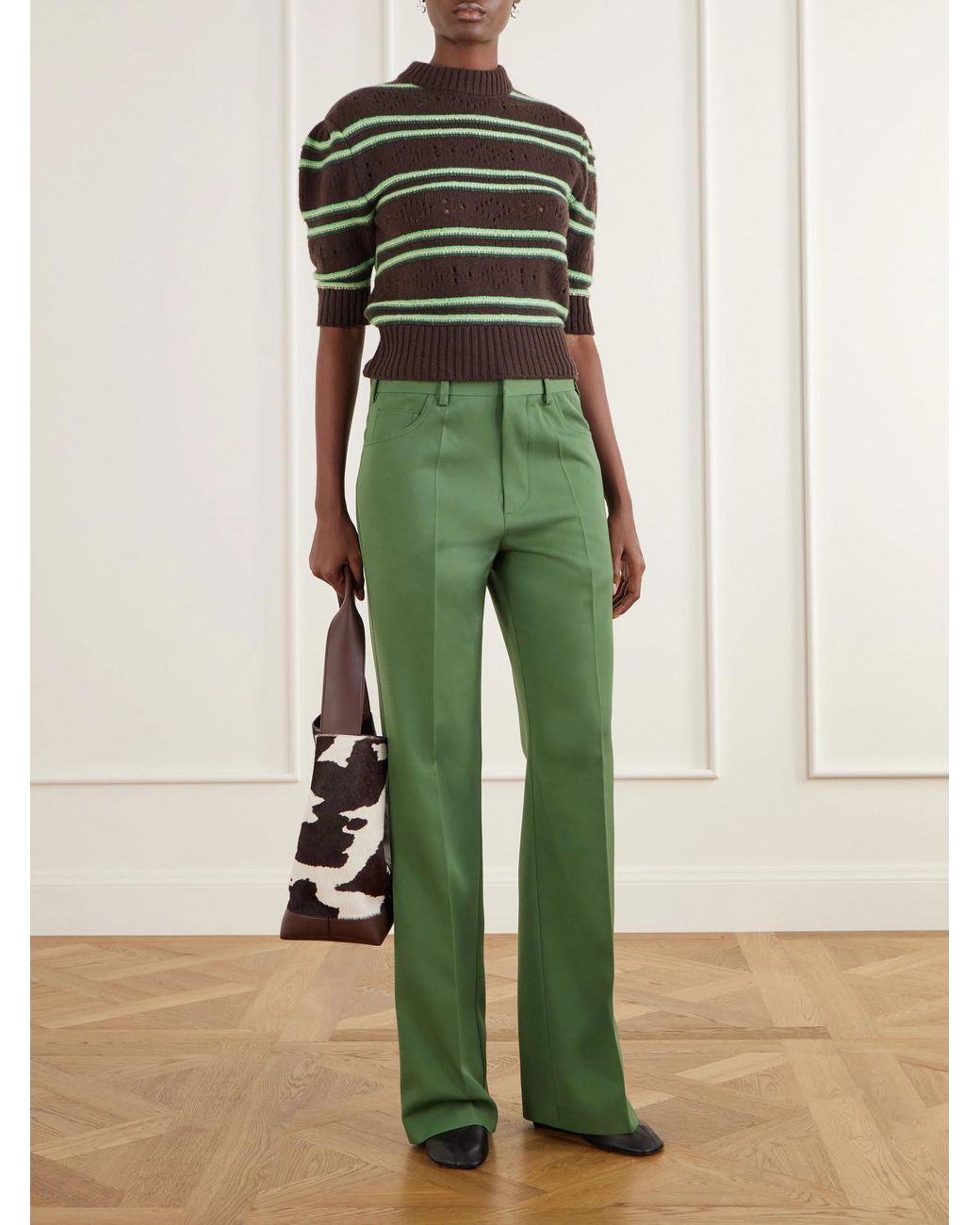 Marni Green Wool-Gabardine Low-Rise Straight-Leg Pants